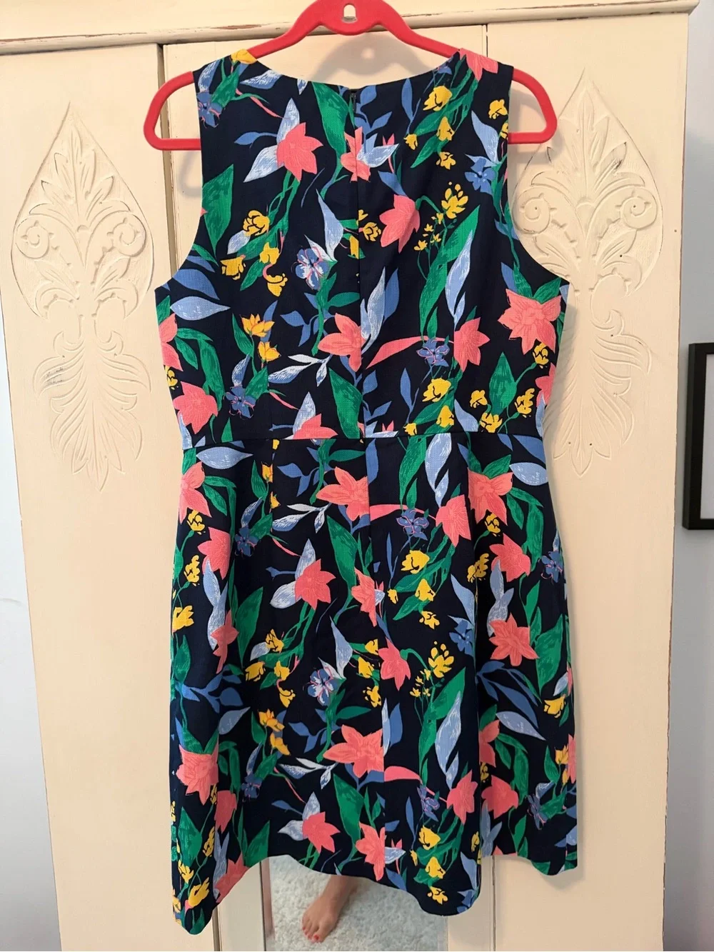 J. Crew Navy Floral Sleeveless Dress with Pink, Yellow and Green Accents
